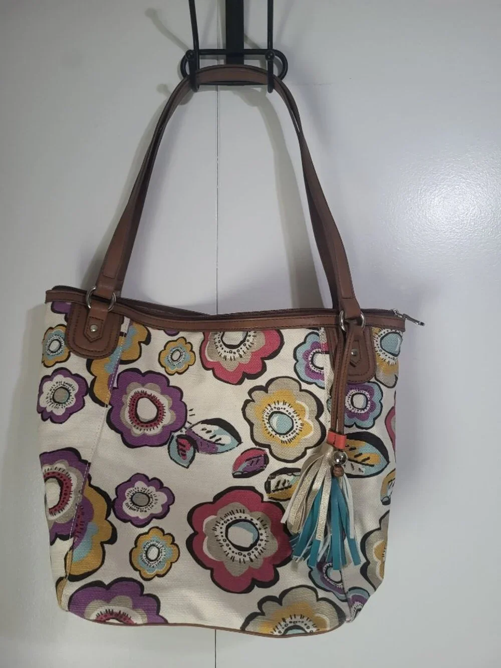 Relic by Fossil Canvas Flower Multicolor Shoulder Bag Tote Boho y2k Colorful - Picture 2 of 10